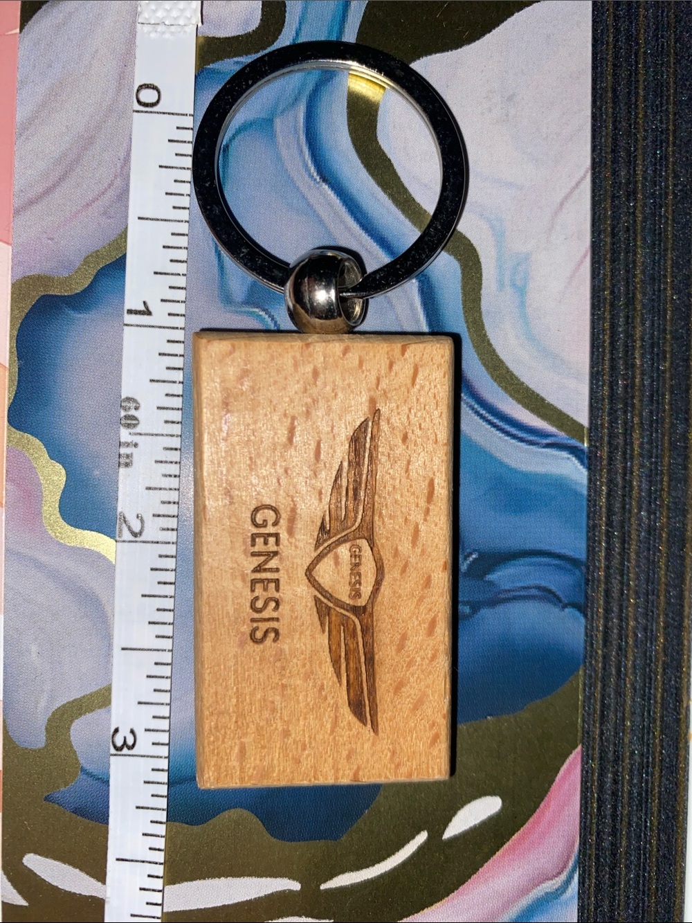 Genesis Engraved Wooden Keychain - Natural Wood
